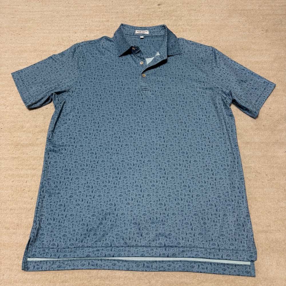 Peter Millar Blue Summer Comfort Golf Polo Hole In One AOP Men's L  Rainfall